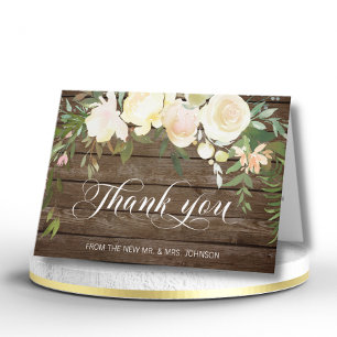 Tarjeta De Agradecimiento Boda Gracias Floral Acuarela Marfil Rústico