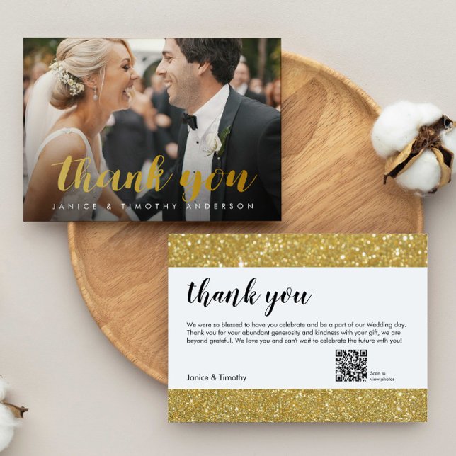 Tarjeta De Agradecimiento Boda Gracias Foto Código QR Relieve metalizado de  (Subido por el creador)