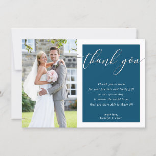 Tarjeta De Agradecimiento BODA GRACIAS, foto elegante blanco azul oscuro