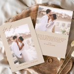 Tarjeta De Agradecimiento Boda Gracias Foto Minimalista Romántica<br><div class="desc">Celebra el amor y la gratitud con nuestras Tarjetas de agradecimiento Boda de presupuesto, diseñadas para complementar su celebración minimalista de bodas. Estas tarjetas incluyen una foto personalizada tanto en el frente como en la parte posterior, capturando los momentos más apreciados de su día especial. La elegante tipografía de escritura...</div>