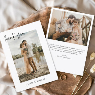 Tarjeta De Agradecimiento Boda Gracias Foto Minimalista Romántica