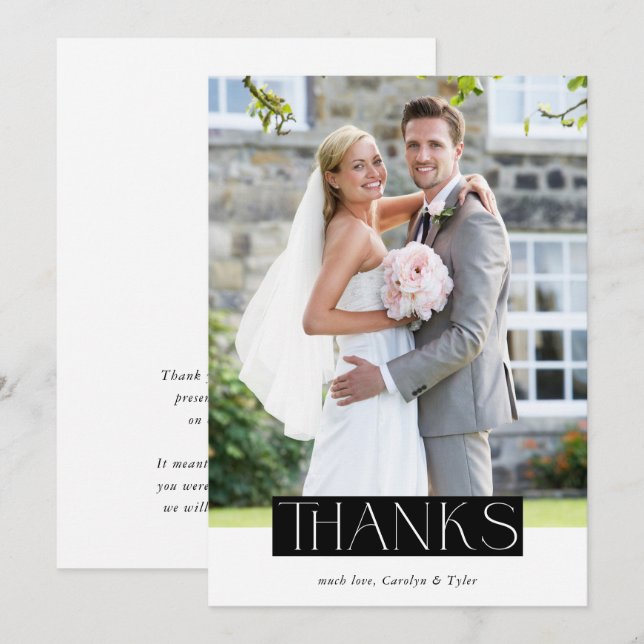Tarjeta De Agradecimiento BODA GRACIAS foto moderna del servidor de moda (Anverso / Reverso)