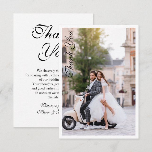 Tarjeta De Agradecimiento Boda Gracias Foto Moderno Elegante (Anverso / Reverso)