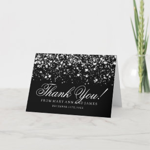 Tarjeta De Agradecimiento Boda "Gracias" Glam de Medianoche Plateado