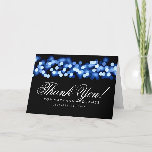 Tarjeta De Agradecimiento Boda "Gracias" Glamour de Hollywood Azul (Anverso)
