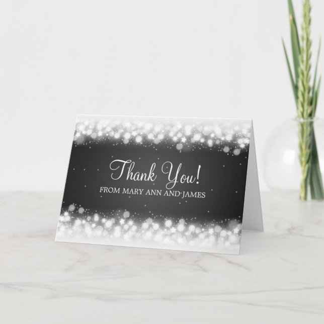 Tarjeta De Agradecimiento Boda "Gracias" Magic Sparkle Black (Anverso)