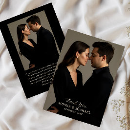 Tarjeta De Agradecimiento Boda Gracias Mensaje 2 Fotos Elegante Negro