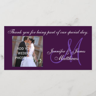 Tarjeta De Agradecimiento Boda Gracias Monograma Mensaje Púrpura