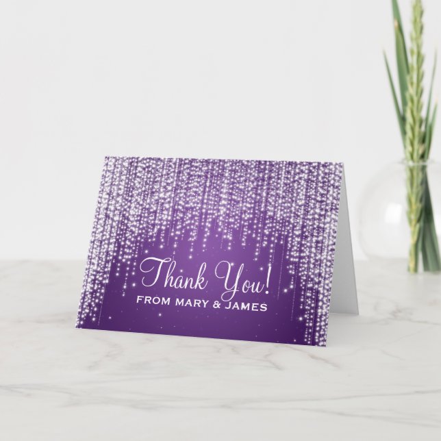 Tarjeta De Agradecimiento Boda "Gracias" Noche Dazzle Purple (Anverso)