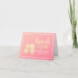 Tarjeta De Agradecimiento Boda Gracias Oro Piña Pareja Roses Rosa