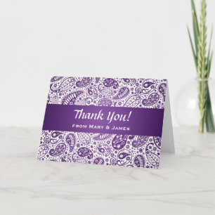 Tarjeta De Agradecimiento Boda "Gracias" Patrón de Paisley Púrpura