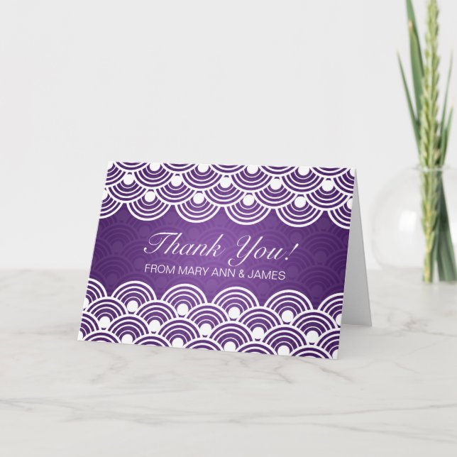 Tarjeta De Agradecimiento Boda "Gracias" Patrón Vibrante Púrpura (Anverso)