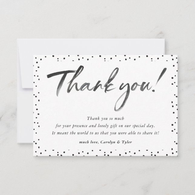 Tarjeta De Agradecimiento BODA GRACIAS PUNTO de caligrafía en tinta negra (Anverso)
