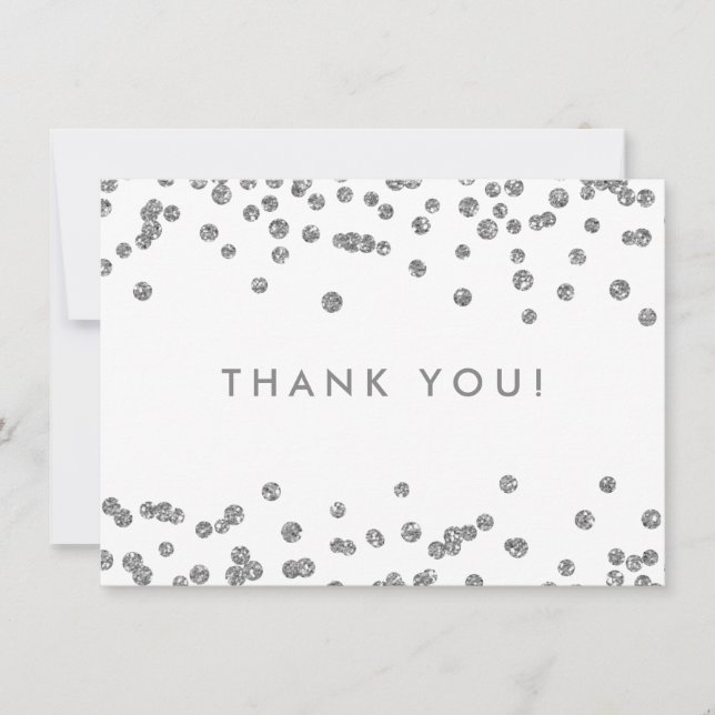 Tarjeta De Agradecimiento Boda Gracias Purpurina Plata Confetti White (Anverso)
