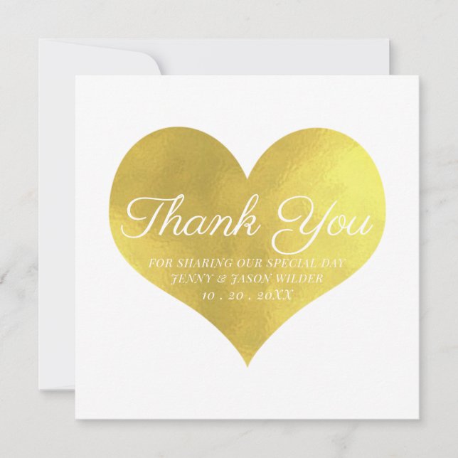 Tarjeta De Agradecimiento Boda Gracias Relieve metalizado dorado Faux (Anverso)
