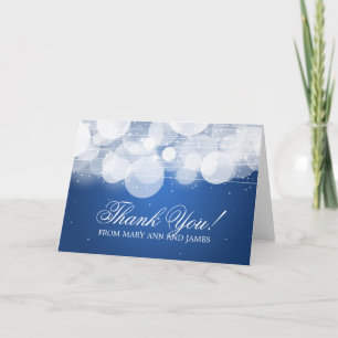 Tarjeta De Agradecimiento Boda "Gracias" Resplandor y Brillo Azul