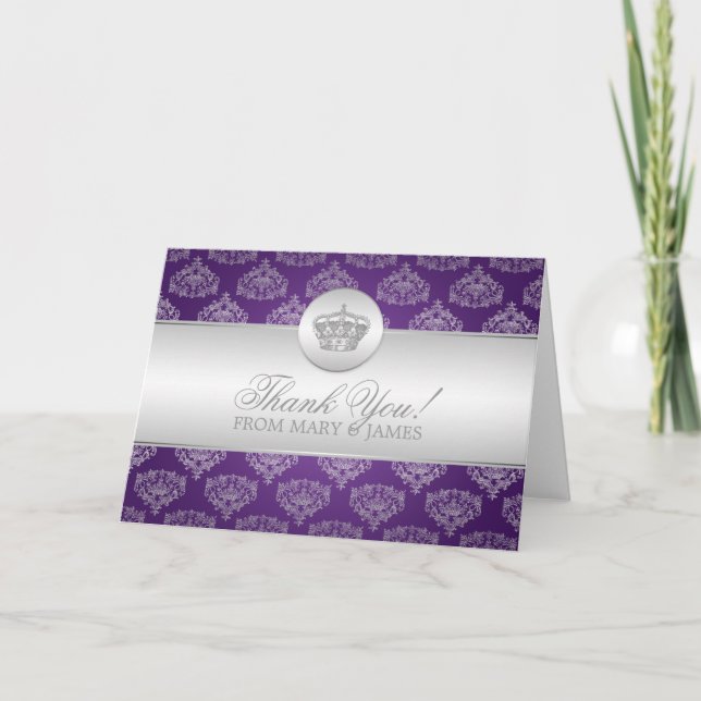 Tarjeta De Agradecimiento Boda "Gracias" Royal Crown Purple (Anverso)