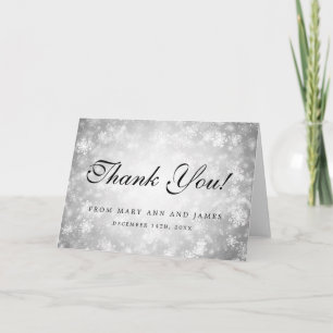 Tarjeta De Agradecimiento Boda "Gracias" Silver Winter Wonderland