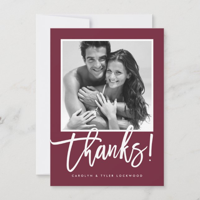 Tarjeta De Agradecimiento BODA GRACIAS simple caligrafía burgundy (Anverso)