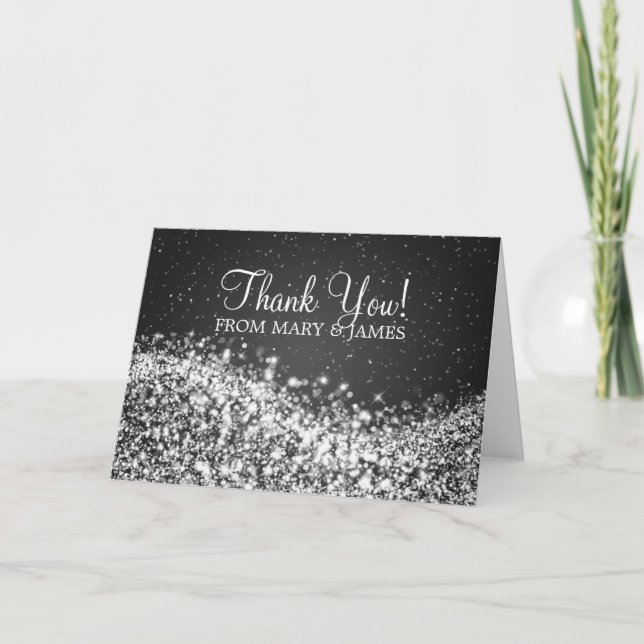 Tarjeta De Agradecimiento Boda "Gracias" Sparkling Wave Black (Anverso)