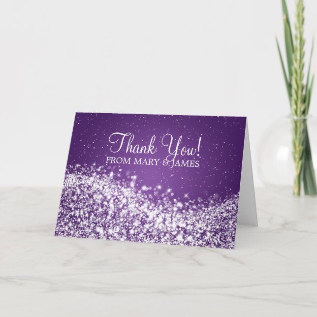 Tarjeta De Agradecimiento Boda "Gracias" Sparkling Wave Purple (Anverso)