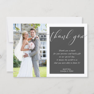 Tarjeta De Agradecimiento BODA GRACIAS TÚ foto elegante tinta blanca gris