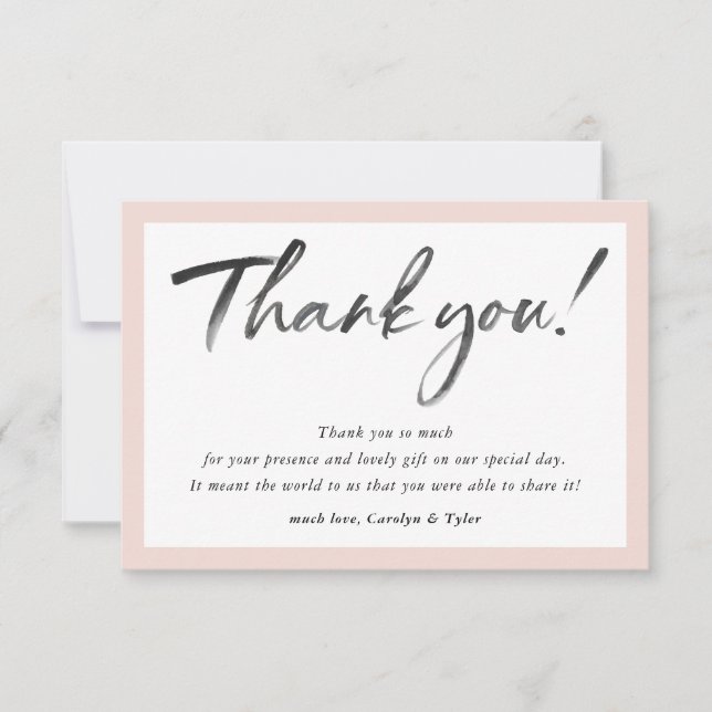 Tarjeta De Agradecimiento BODA GRACIAS TÚ Tinta caligrafía rosa negro (Anverso)