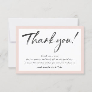 Tarjeta De Agradecimiento BODA GRACIAS TÚ Tinta caligrafía rosa negro