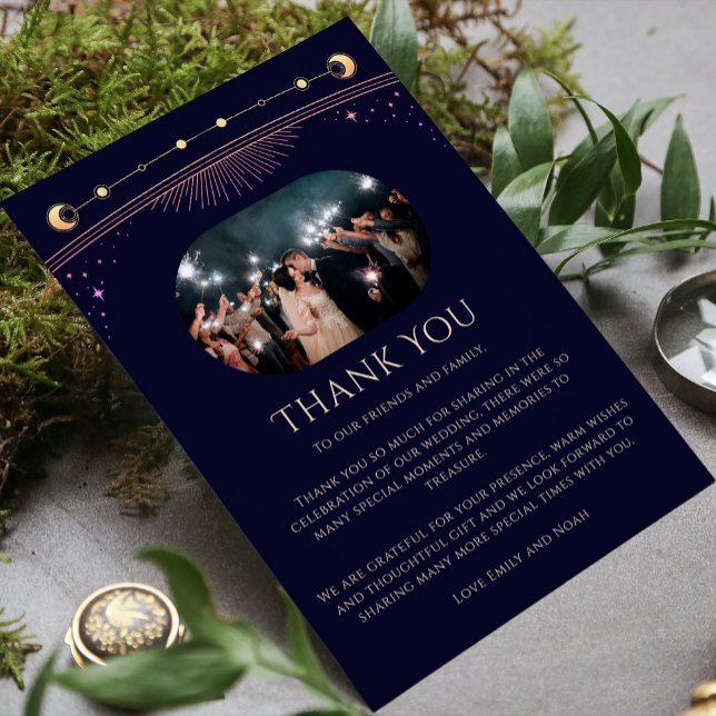 Tarjeta De Agradecimiento Boda gráfico místico Rainbow Blue Sun Moon Star (Subido por el creador)