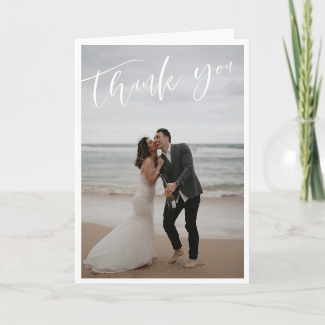 Tarjeta De Agradecimiento Boda grande de guiones blancos, gracias (Anverso)