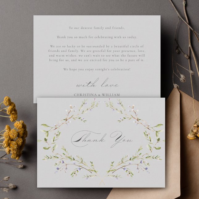 Tarjeta De Agradecimiento Boda Gray Elegant Winter Wildflowers (Subido por el creador)