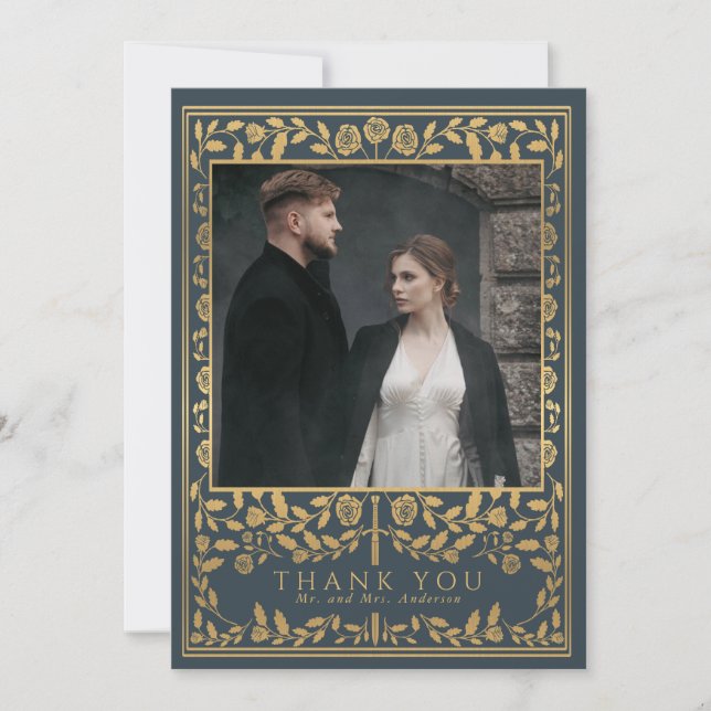 Tarjeta De Agradecimiento Boda Gray Royal Medieval Sword (Anverso)