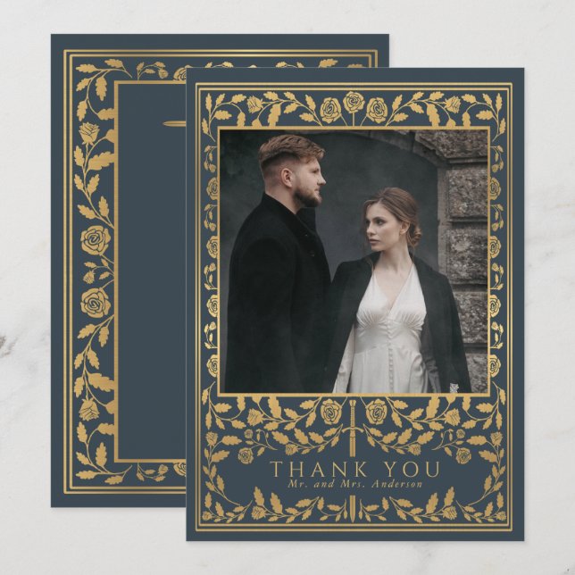 Tarjeta De Agradecimiento Boda Gray Royal Medieval Sword (Anverso / Reverso)