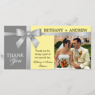 Tarjeta De Agradecimiento Boda gris amarillo de cinta plateada Gracias
