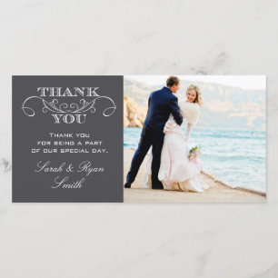 Tarjeta De Agradecimiento Boda Gris Carbón Moderno Foto Gracias Cartas