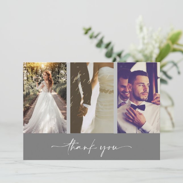 Tarjeta De Agradecimiento Boda Gris fotográfico Moderno Tres Gracias (Anverso de pie)