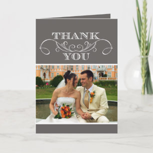 Tarjeta De Agradecimiento Boda Gris Moderno Swirl Gracias Cartas
