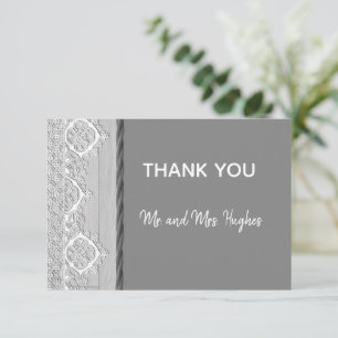 Tarjeta De Agradecimiento Boda gris romántico de encaje blanco