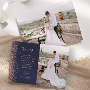 Tarjeta De Agradecimiento Boda guión brillo oro rosa azul oscuro foto