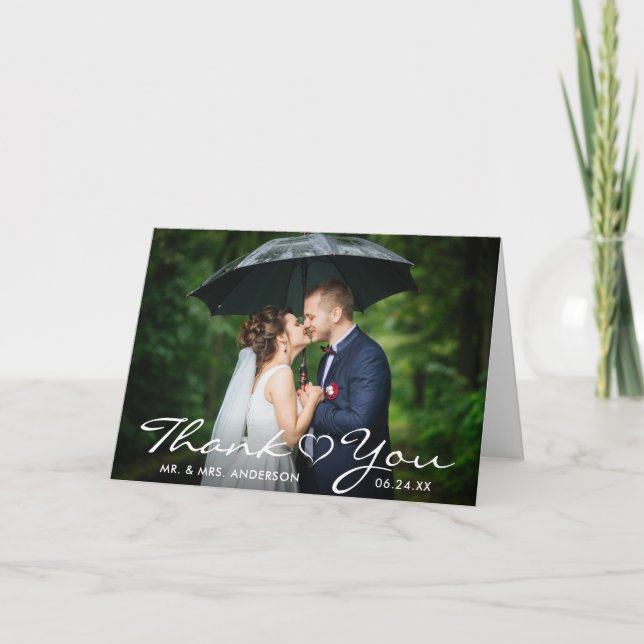 Tarjeta De Agradecimiento Boda Heart Gracias a Bride Groom Photo Fold (Anverso)