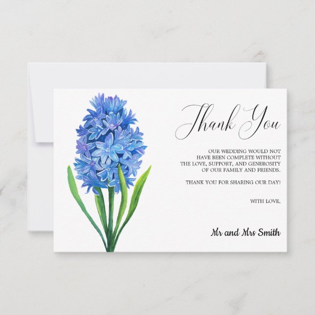 Tarjeta De Agradecimiento Boda Hidrangea Azul Flor de moda Gracias (Anverso)