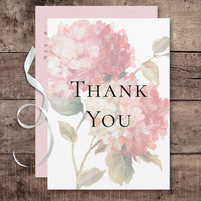 Tarjeta De Agradecimiento Boda Hidrangea de Rubor rosa moderno (Modern Pink Blush Hydrangea Wedding Thank You Card)
