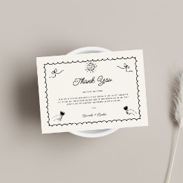 Tarjeta De Agradecimiento Boda horizontal de fotografía francesa dibujada a 