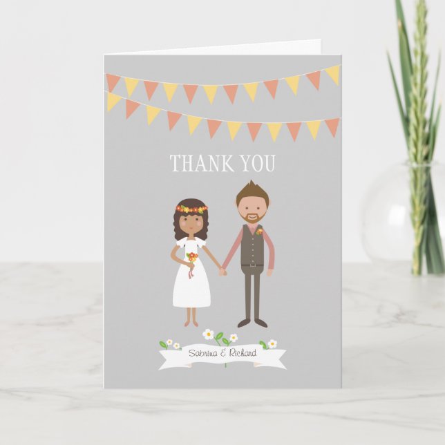 Tarjeta De Agradecimiento Boda ilustrada personalizado del retrato de los (Anverso)
