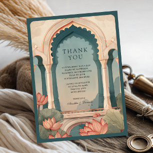 Tarjeta De Agradecimiento Boda India Arco Floral Loto Vintage