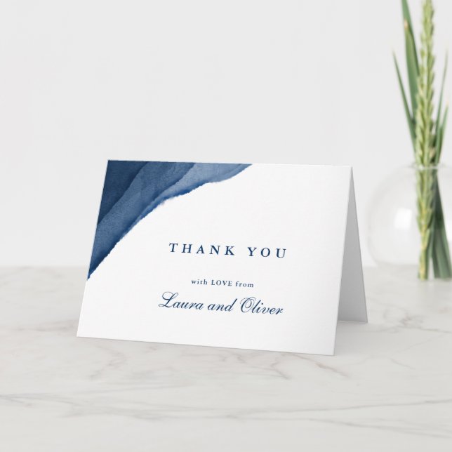 Tarjeta De Agradecimiento Boda Indigo Blue Watercolor Gracias Cartas (Anverso)