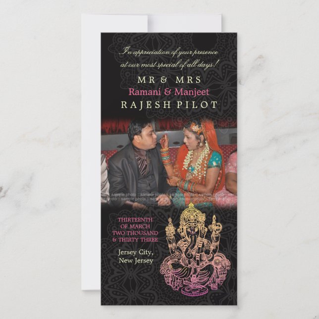 Tarjeta De Agradecimiento Boda indio Ganesh Gracias Cartas De Foto (Anverso)