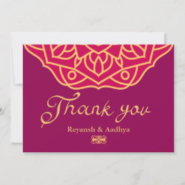 Tarjeta De Agradecimiento Boda indio Gold Magenta Mandala