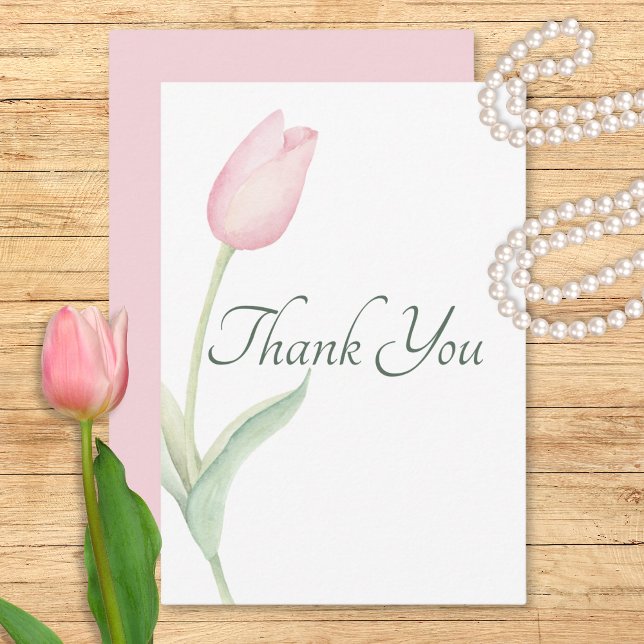 Tarjeta De Agradecimiento Boda individual de tulipán rosado (Pink Tulip Solo Wedding Thank You Card)