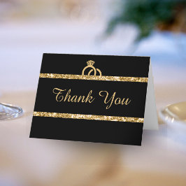 Tarjeta De Agradecimiento Boda inicial del monograma de Purpurina negro y do